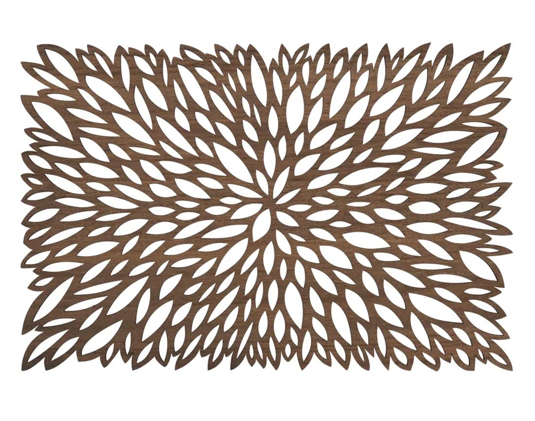 Fennco Styles Unique Engineered Wood Laser Cut Placemats 12"x18" Rectangular, Set of 4 – Brown Modern Traycloth Table Mats for Home, Dining Room Décor, Banquets, Indoor Outdoor and Special Events