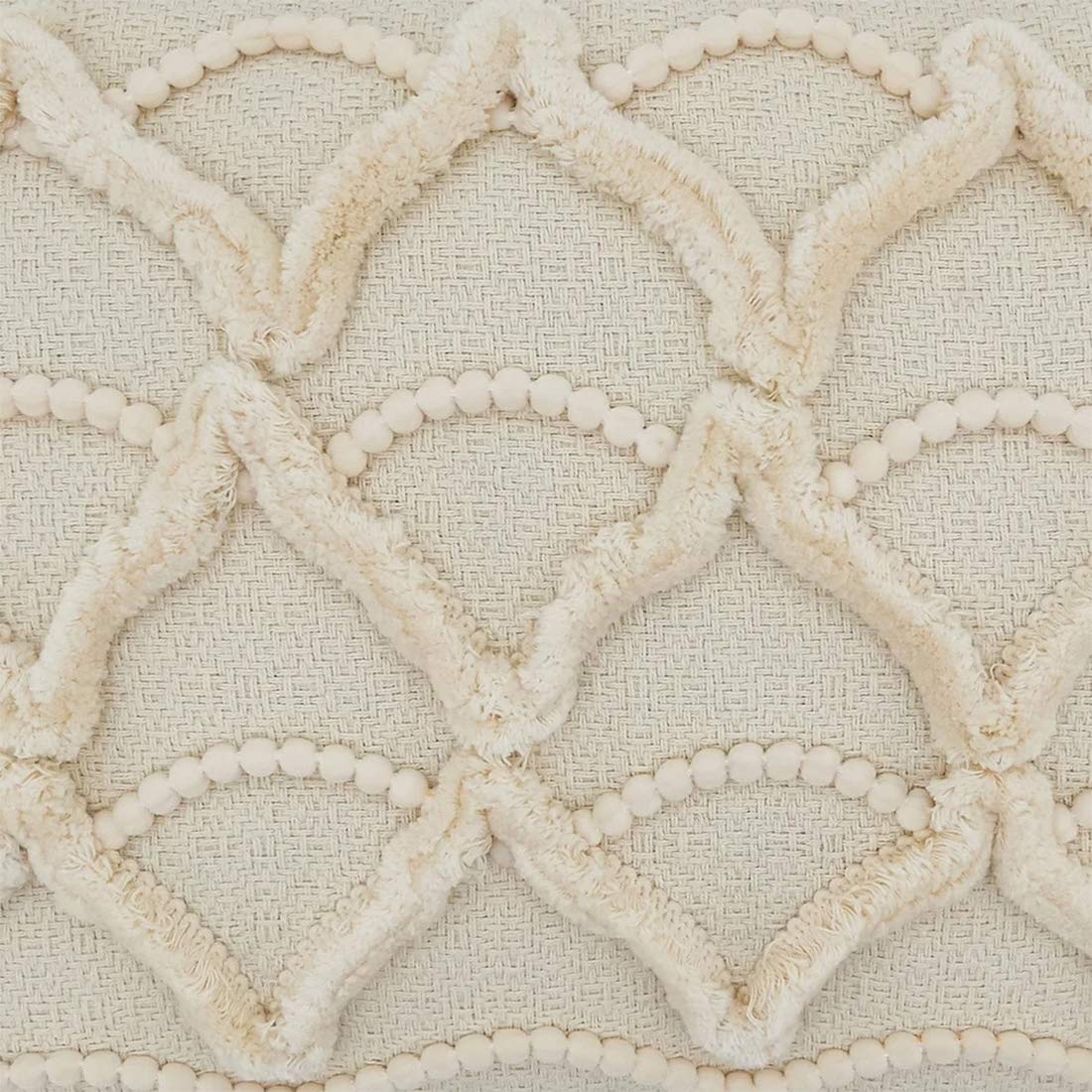 Fennco Styles Delicate Tufted Fringe Applique Cotton Decorative Throw Pillow Cover & Insert 12 x 18 Inch - Ivory Accent Cushion for Home, Couch, Living Room and Everyday Décor
