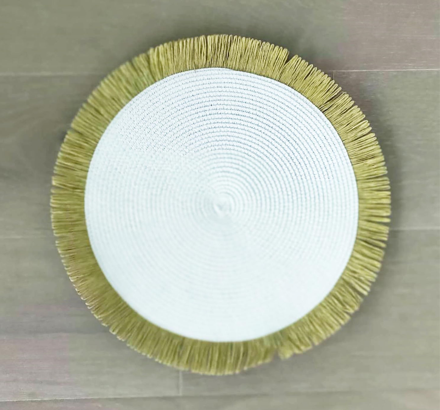 Fennco Styles Handwoven Fringe Boho Placemats 15" Round - Natural Braided Texture Table Mats for Home, Dining Room, Banquets, Family Gathering and Special Occasion
