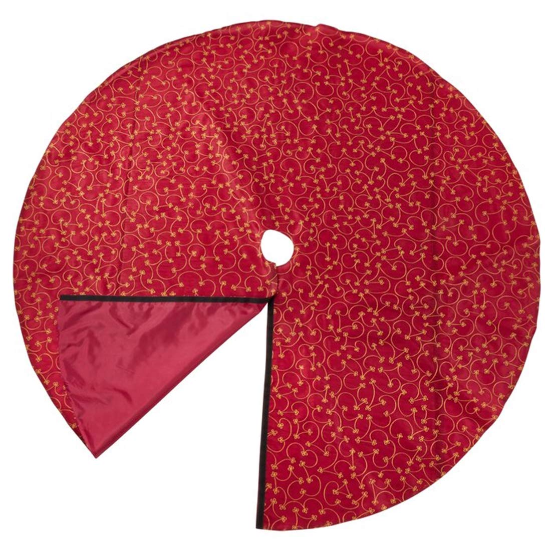 Fennco Styles Elegant Gold Embroidery Burgundy Christmas Tree Skirt, One Piece for Home, Holiday Decoration and Special Occasion