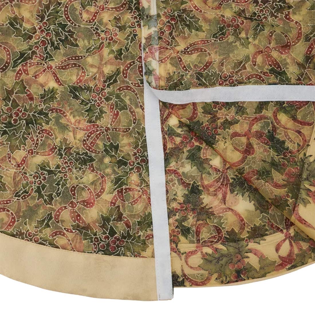 Fennco Styles Holly Ribbon Holiday Christmas Sheer Tree Skirt (48" Tree Skirt)