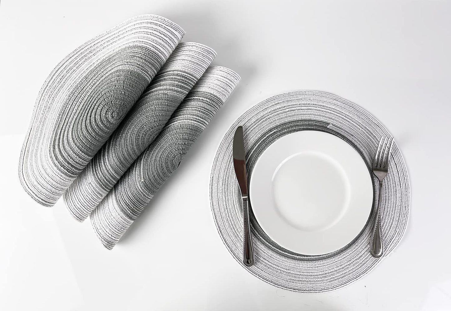 Fennco Styles Handmade Gradient Textured Ramie Placemats 14" Round, Set of 4 – Braided Table Mats Heat Resistant Insulation for Home Décor, Dining Table, Everyday Use, Banquets, Special Events