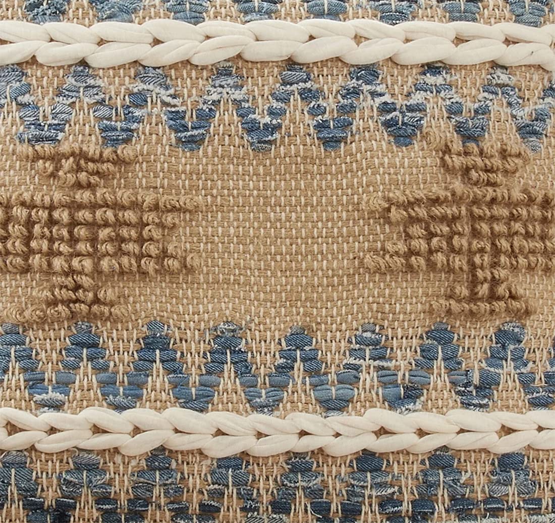 Fennco Styles Multi Texture Chindi Cotton Jute Decorative Throw Pillow 18" W x 18" L - Natural Square Cushion for Home, Couch, Living Room, Bedroom, Office and Holiday Décor