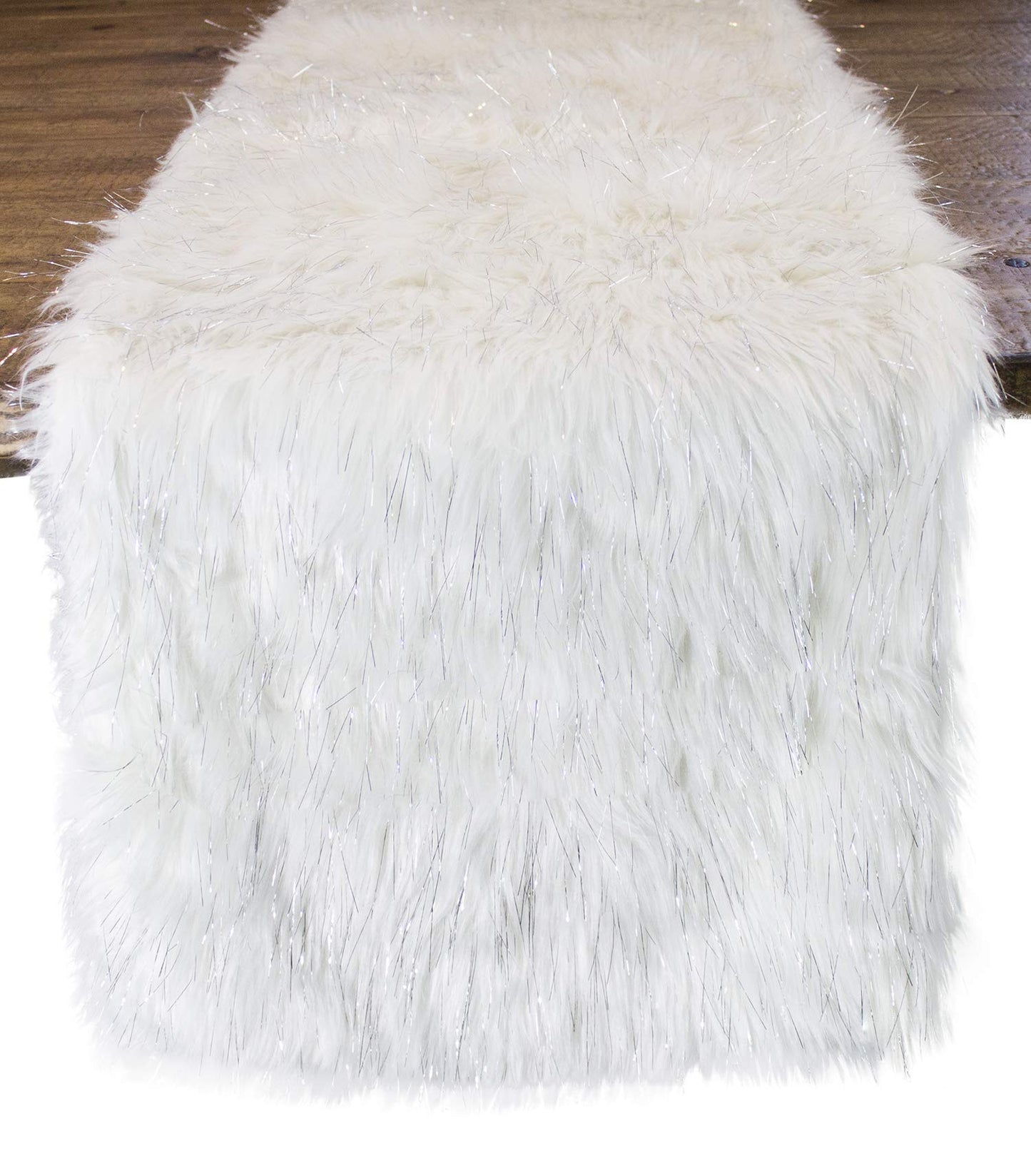 Fennco Styles Holiday Christmas Decorative Exquisite Faux Fur with Silver Metallic Thread Table Runner