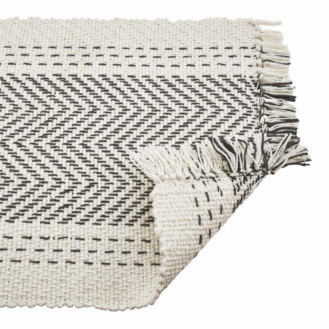 Fennco Styles Modern Kantha Stitch Design 100% Cotton Table Runner - Grey Table Cover for Everyday Use, Dining Room Décor, Family Gathering and Special Occasion