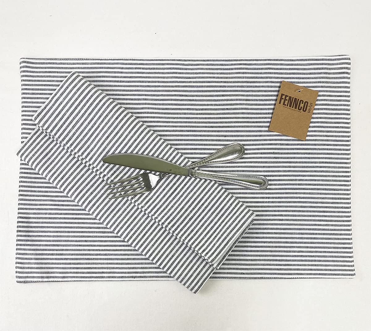 Fennco Styles Simple Ticking Stripes 100% Pure Cotton Placemats 13 x 19 Inch, Set of 4