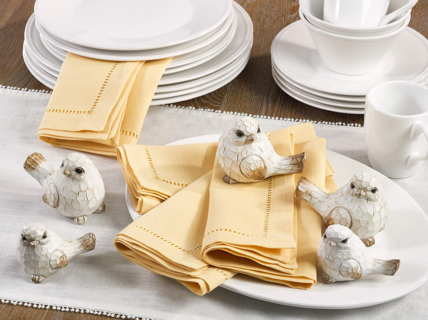 Fennco Styles Rochester Collection Contemporary Hemstitched Polyester 14 x 20 Table Placemats for Dining Table, Banquet, Wedding, Family Dinner, Yellow, Set of 4