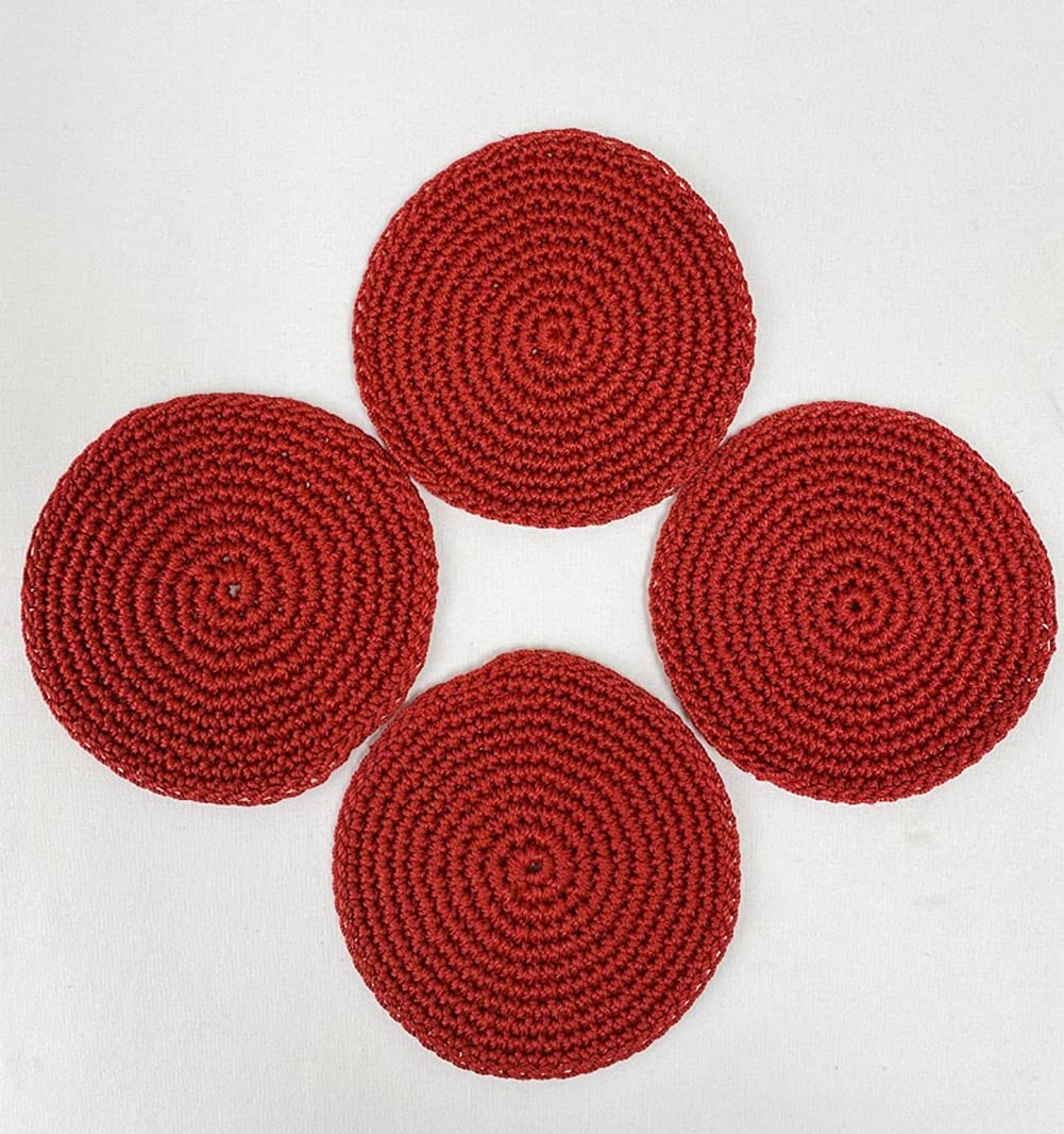 Fennco Styles Handmade Crochet Cocktail Drink Coasters 5-Inch Round, Set of 4 - Doilies for Everyday Use, Holiday, Farmhouse, Décor, Tea Party and Special Occasion