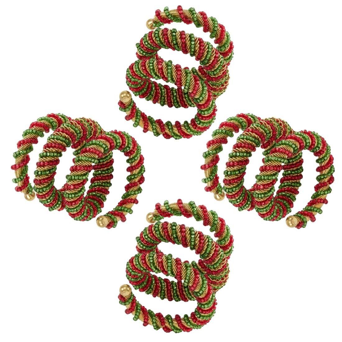 Fennco Styles Hand Beaded Spiral Metal Napkin Rings, Set of 4 - Glass Beads Napkin Holders for Home, Dining Room, Banquet, Family Gathering, Holiday Décor and Special Occasion