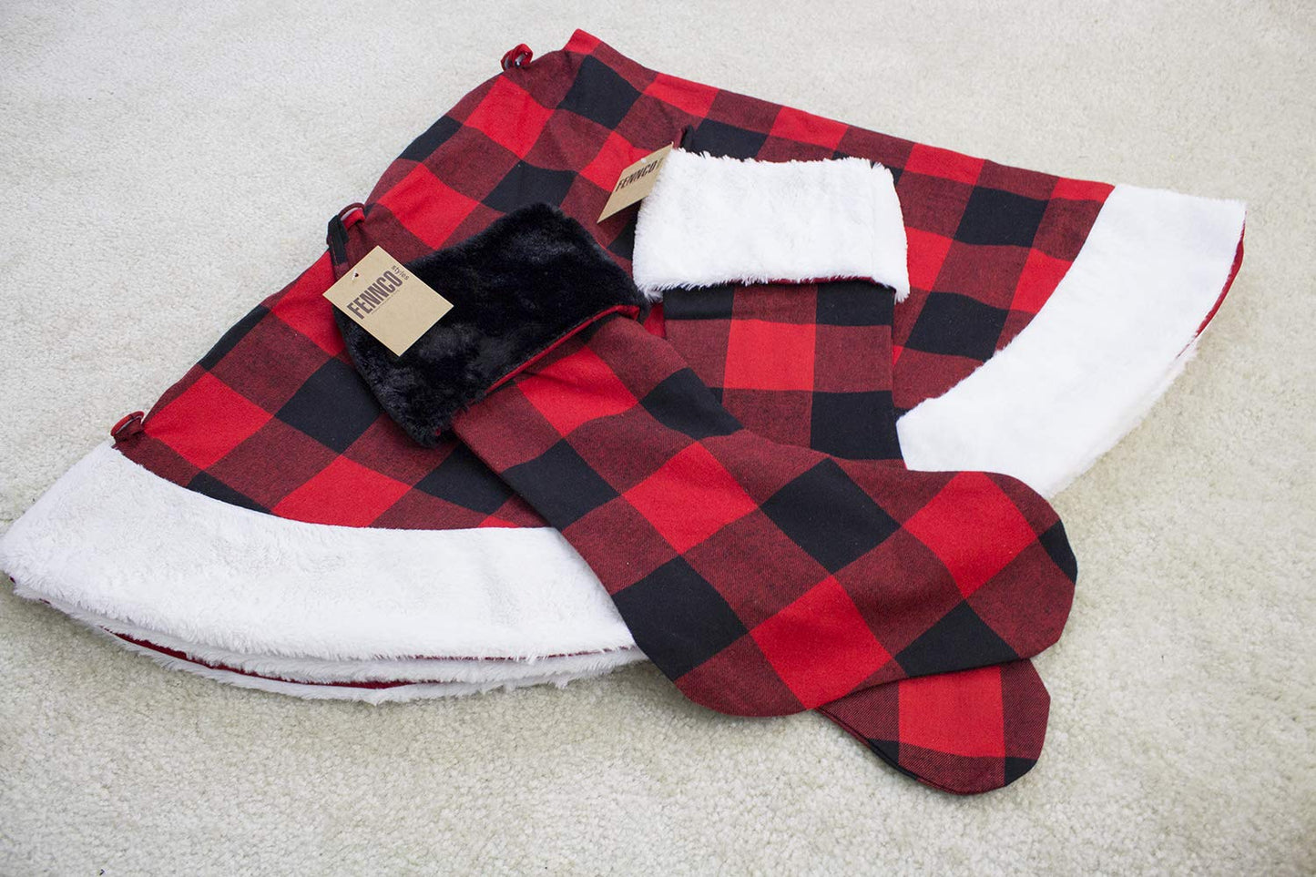 Fennco Styles Red & Black Buffalo Plaid Christmas Tree Skirt 53" Round - Holiday Tree Skirt for Home, Christmas Tree, Winter Festivals, Office, School Décor