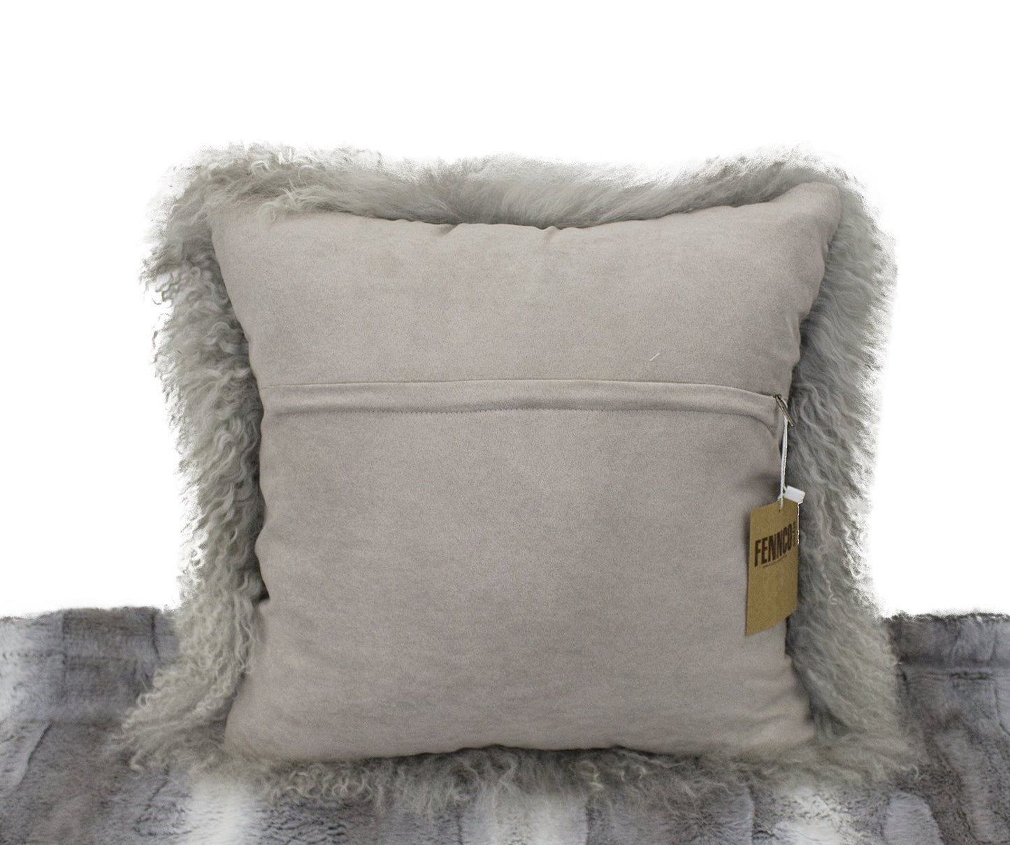 Fennco Styles Geniune Mongolian Lamb Fur Throw Pillow, Grey, 16" W x 16" L