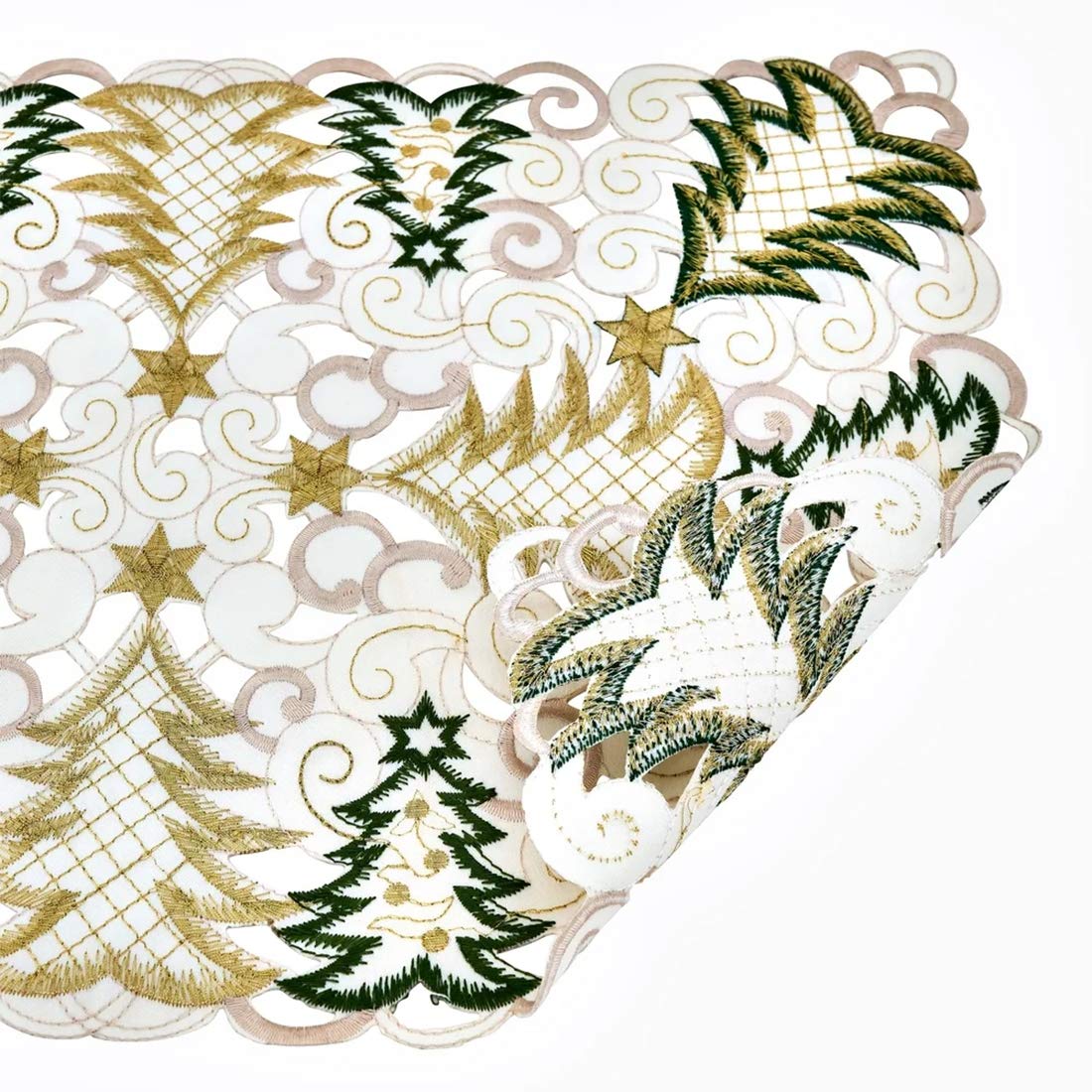 Fennco Styles Embroidered Christmas Tree Cutwork Tablecloths