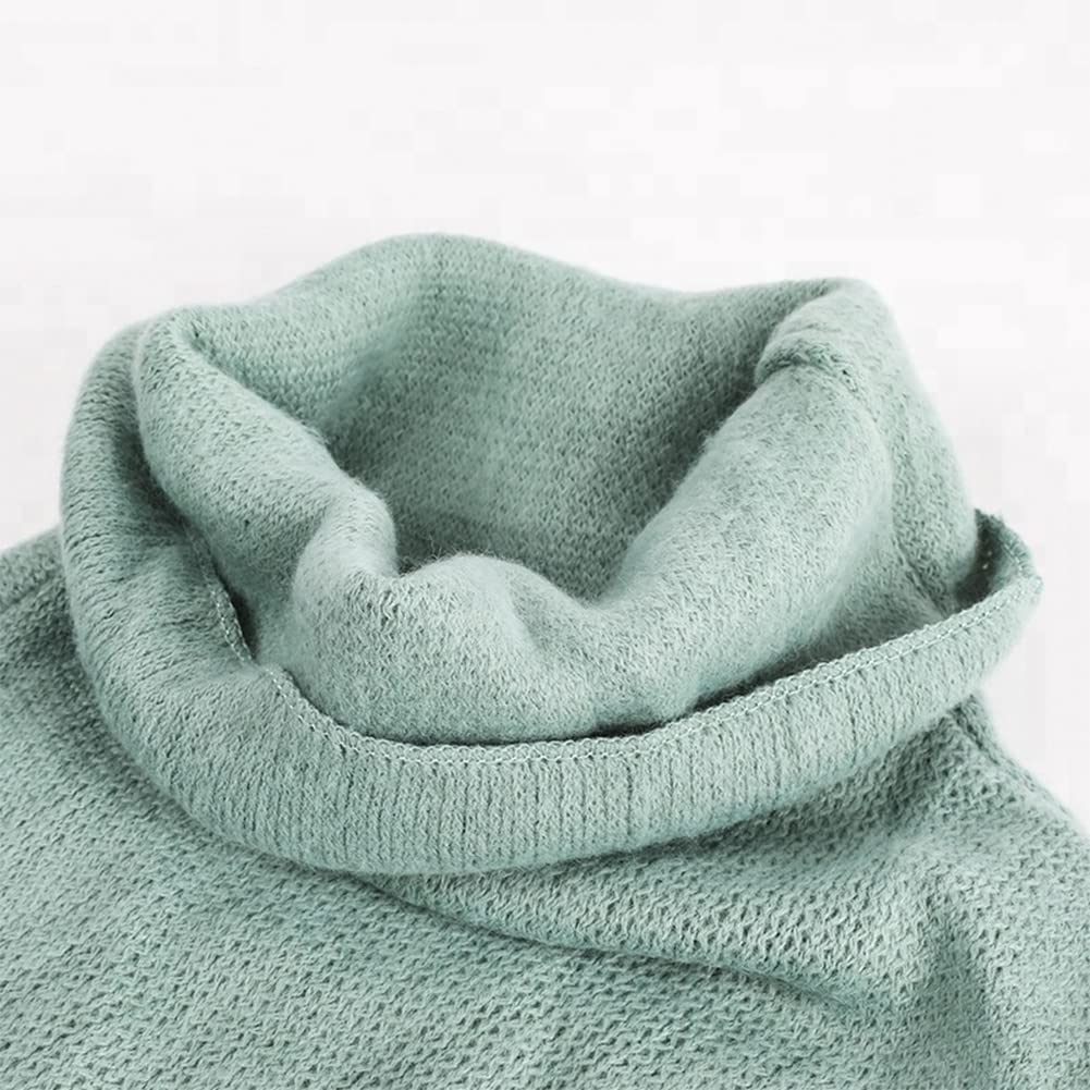 stylesilove Women Autumn Winter Solid Knitted Turtleneck Pullover Fringe Poncho Sweater Soft Wrap Lightweight Shawl