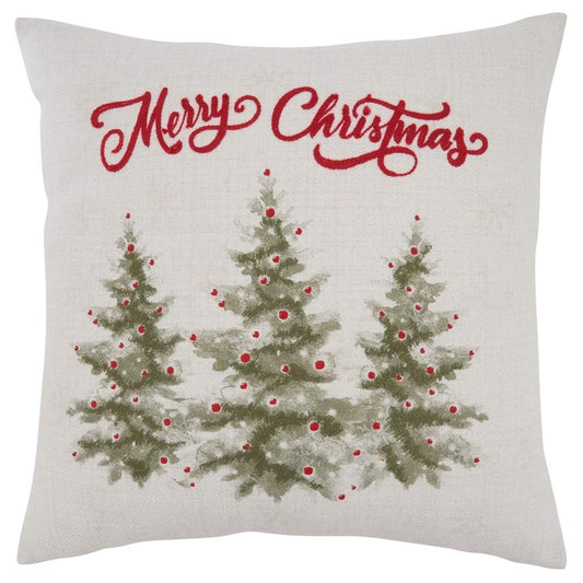 Fennco Styles Merry Christmas Holiday Trees Decorative Throw Pillow Cover 18" W x 18" L - Natural Festive Cushion Case for Home, Couch, Office, Living Room, Christmas and Holiday Décor