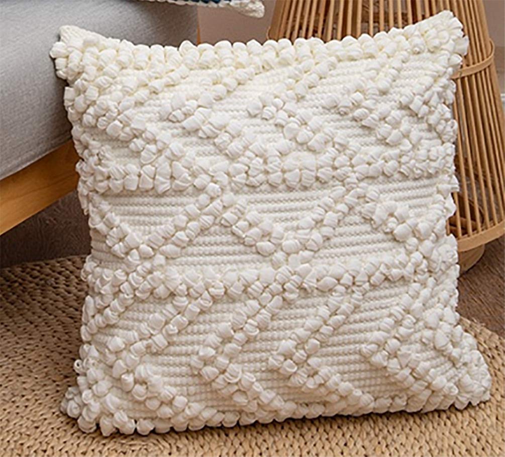 Fennco Styles Handmade Geometric Cotton Blend Decorative Throw Pillow Cover 18" W x 18" L - White Woven Pillow Case for Home, Couch, Bedroom, Bench and Office Décor