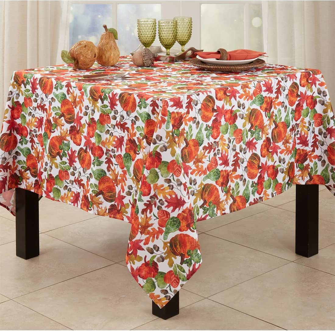 Fennco Styles Pumpkin Foliage Harvest Tablecloth - Multicolor Fall Leaves Table Cover for Thanksgiving, Seasonal Décor, Banquet, Family Gathering and Special Events