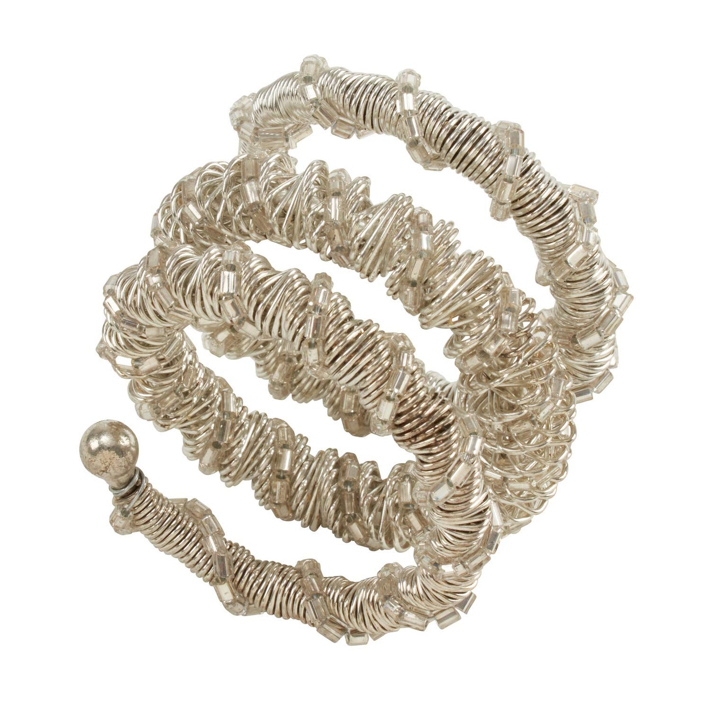 Fennco Styles Hand Beaded Spiral Metal Napkin Rings, Set of 4 - Glass Beads Napkin Holders for Home, Dining Room, Banquet, Family Gathering, Holiday Décor and Special Occasion