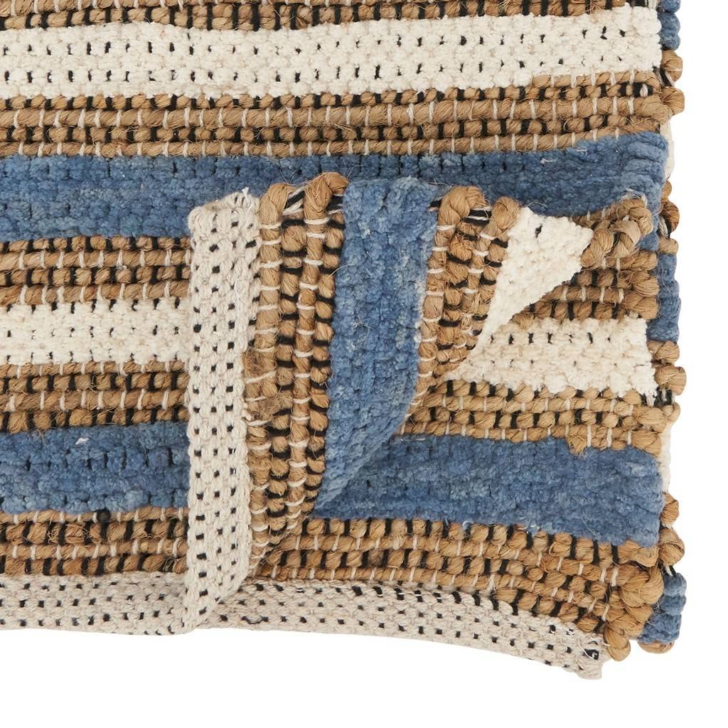 Fennco Styles Striped Chindi Cotton Jute Table Runner 16" W x 72" L - Blue Handwoven Table Cover for Home, Dining Room, Banquets, Family Gatherings and Special Occasions