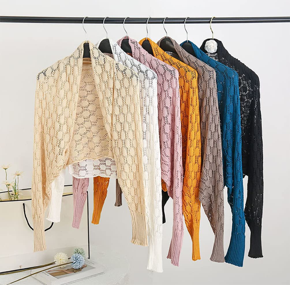 stylesilove Women Lightweight Crochet Hollow Bolero Shrug Long Sleeve Cardigan Soft Sweater Open Front Cape Shawl