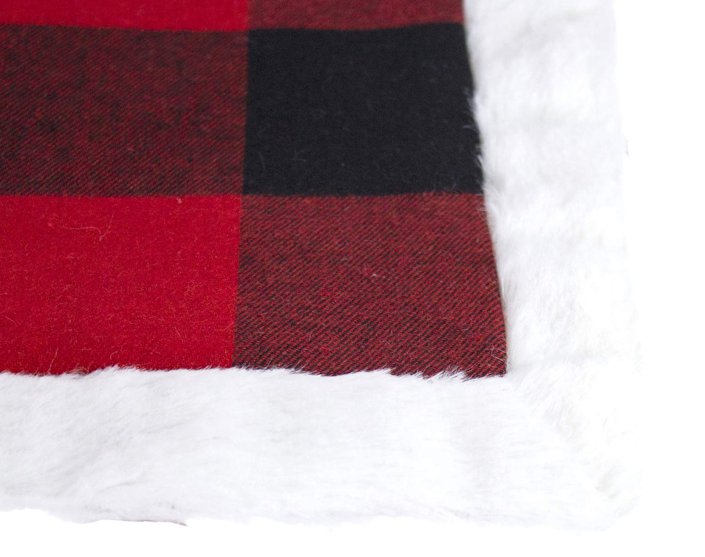 Fennco Styles Holiday Buffalo Plaid Red and Black with White Faux Fur Border Design Table Runner 16" W x 72" L