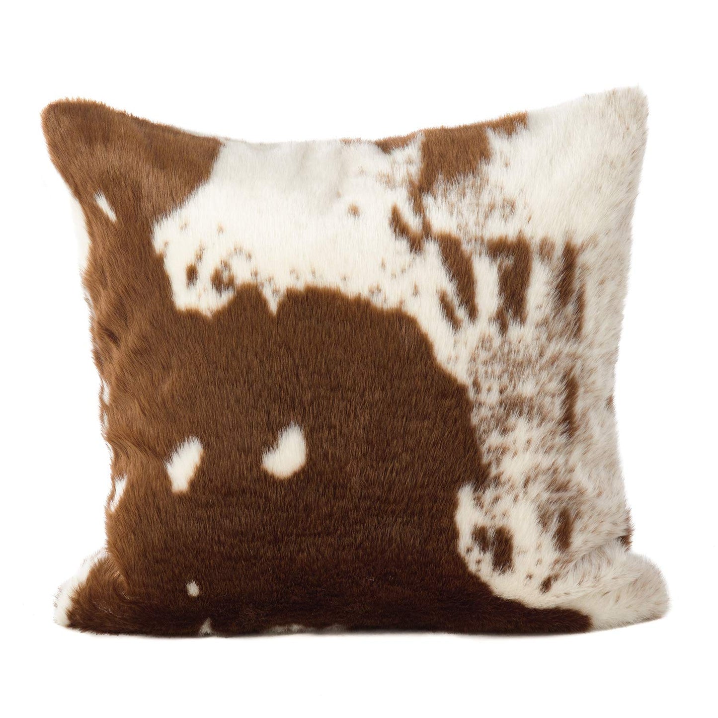 Fennco Styles Rustic Faux Fur Cowhide 22" W x 22" L Decorative Throw Pillow Case – Brown Fur Pillow Case for Couch, Bedroom and Living Room Décor