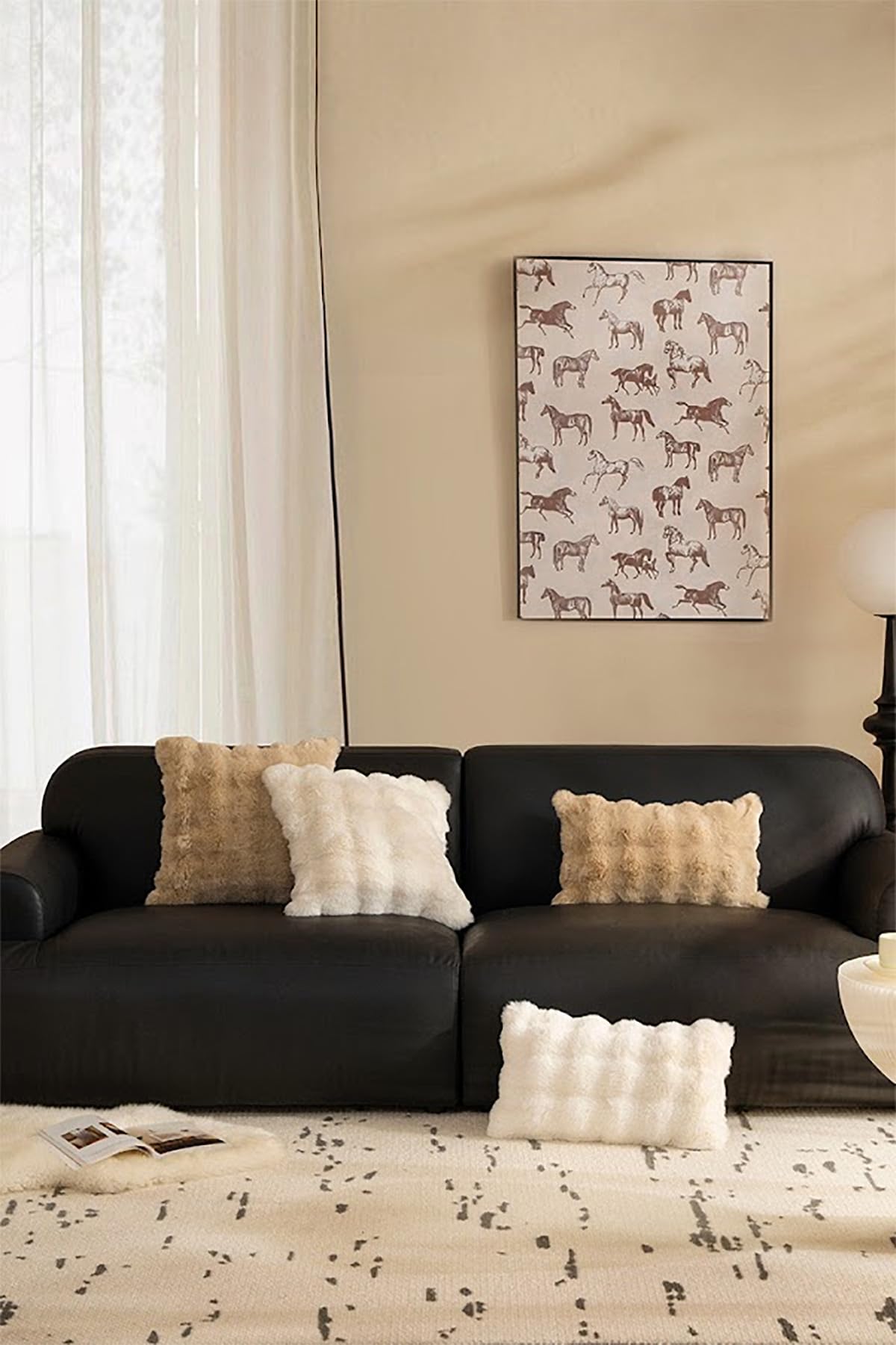 Fennco Styles Luxury Faux Fur Decorative Filled Throw Pillow 18" W x 18" L – Ivory Plush Fluffy Cushion for Couch, Bedroom, Living Room and Office Décor