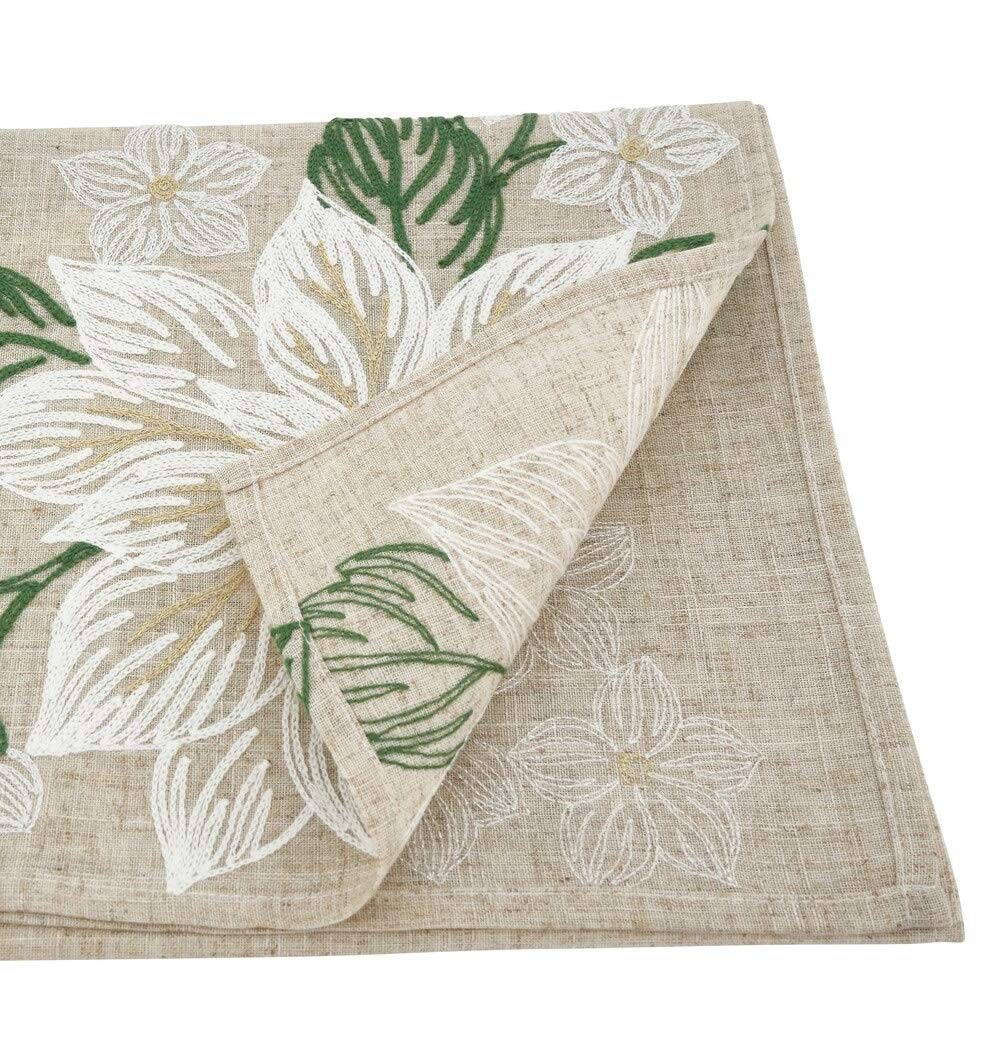 Fennco Styles Floral Embroidery Table Runner 16 x 70 Inch Rectangular – Natural Table Cover for Home Décor, Dining Table, Banquets, Easter, Holidays and Special Occasions