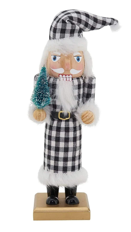 Fennco Styles Handmade Wood Creative Christmas Figurine - Black Buffalo Plaid Nutcracker for Christmas Décor, Holiday, Home, Tabletop and Kids Room Decorations