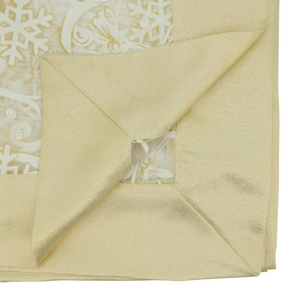Fennco Styles Printed Snowflake & Ribbon Semi-Sheer Tablecloth - Gold Festive Table Topper for Home Décor, Banquets, Christmas, Holiday and Special Events