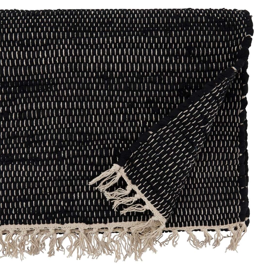 Fennco Styles Unique Chindi Design 100% Cotton Decorative Throw Pillow - Black Accent Pillow for Home, Couch, Living Room and Office Décor