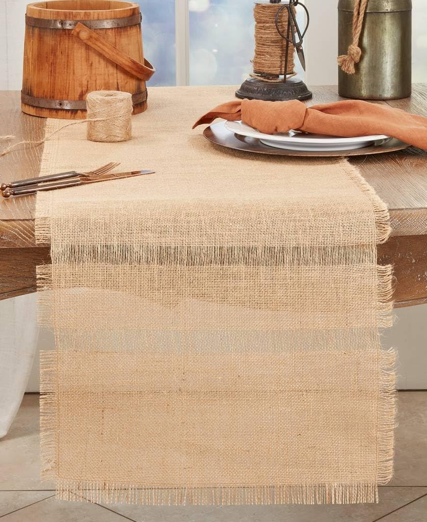 Fennco Styles Rustic Jute Table Runner 16" W x 72" L - Natural Burlap Table Cover for Dining Room, Banquets, Outdoor Events, Family Gatherings, and Holidays