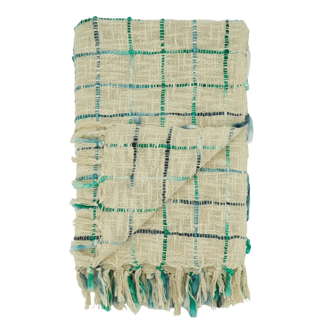 Fennco Styles Crosshatch Weave Tassel Soft Throw Blanket 50" W x 60" L – Blue Woven Blanket for Home, Couch, Bedroom, Living Room and Office Décor
