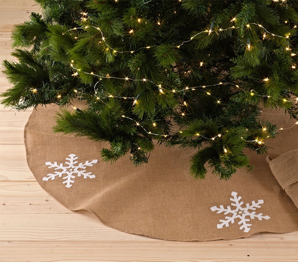Fennco Styles Lumi Snowflake Burlap Holiday Christmas Tree Skirt (53" Tress Skirt)