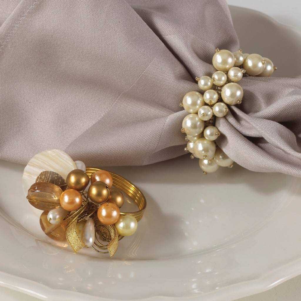 Fennco Styles Elegant Faux Pearl Napkin Rings 4-Piece Set - Ivory Napkin Holders for Home Décor, Dining Room, Wedding, Banquets and Special Occasions