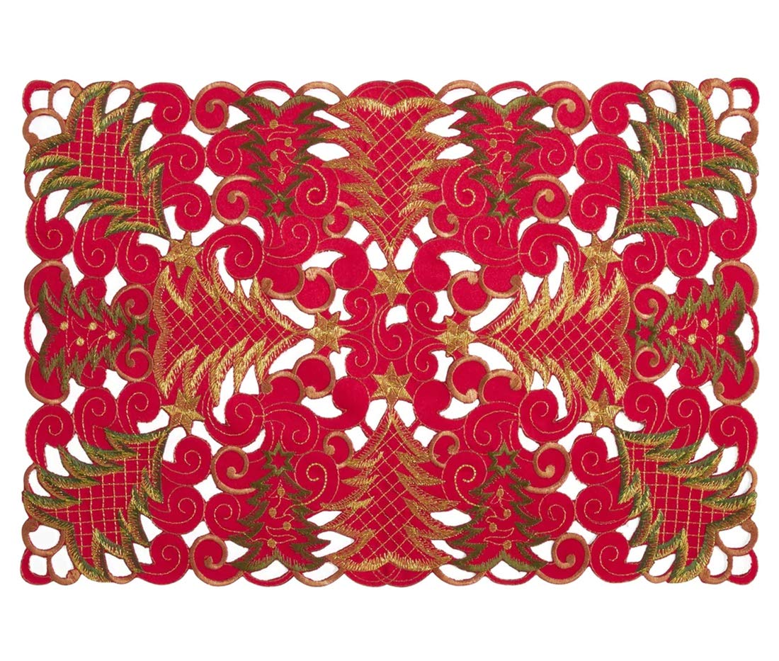 Fennco Styles Embroidered Christmas Tree Cutwork Tablecloths
