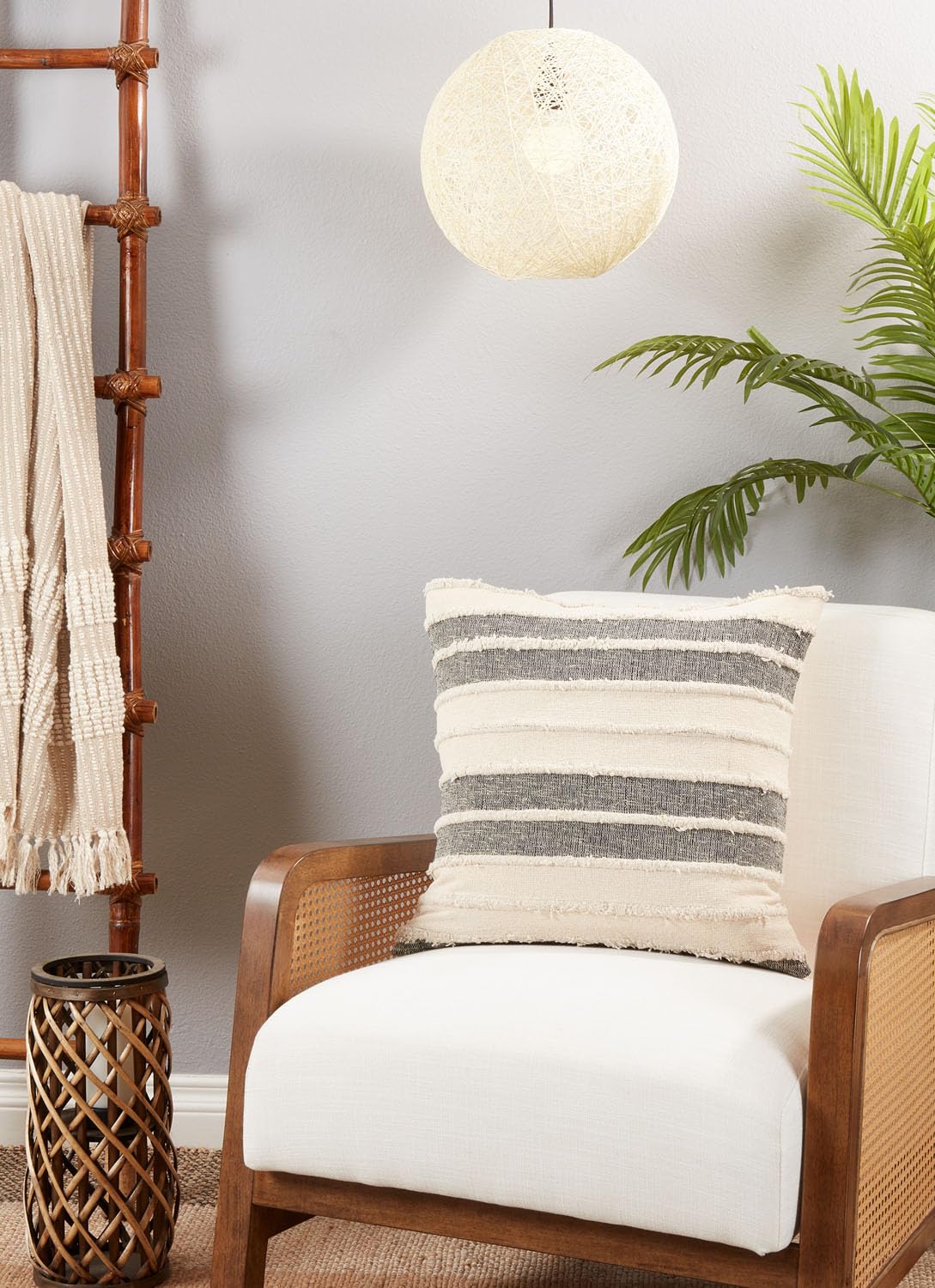 Fennco Styles Striped Tufted Design Cotton Decorative Throw Pillow 20" W x 20" L - Black & Natural Woven Cushion for Home, Couch, Bedroom, Living Room and Office Décor