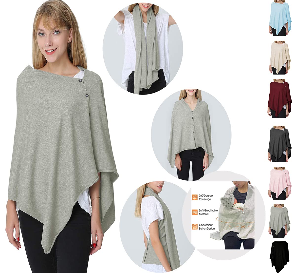 stylesilove Multi-Use Knit Nursing Shawl Poncho Adjustable Buttons for Breastfeeding Protection Nursing Cover Infinity Scarf