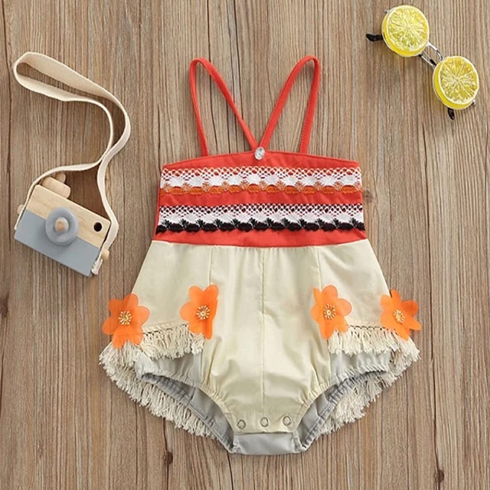 stylesilove Infant Baby Girls Lace Fringe Princess Adventure Romper Multicolor Sleeveless Flower Sunsuit Spring Summer Outfit