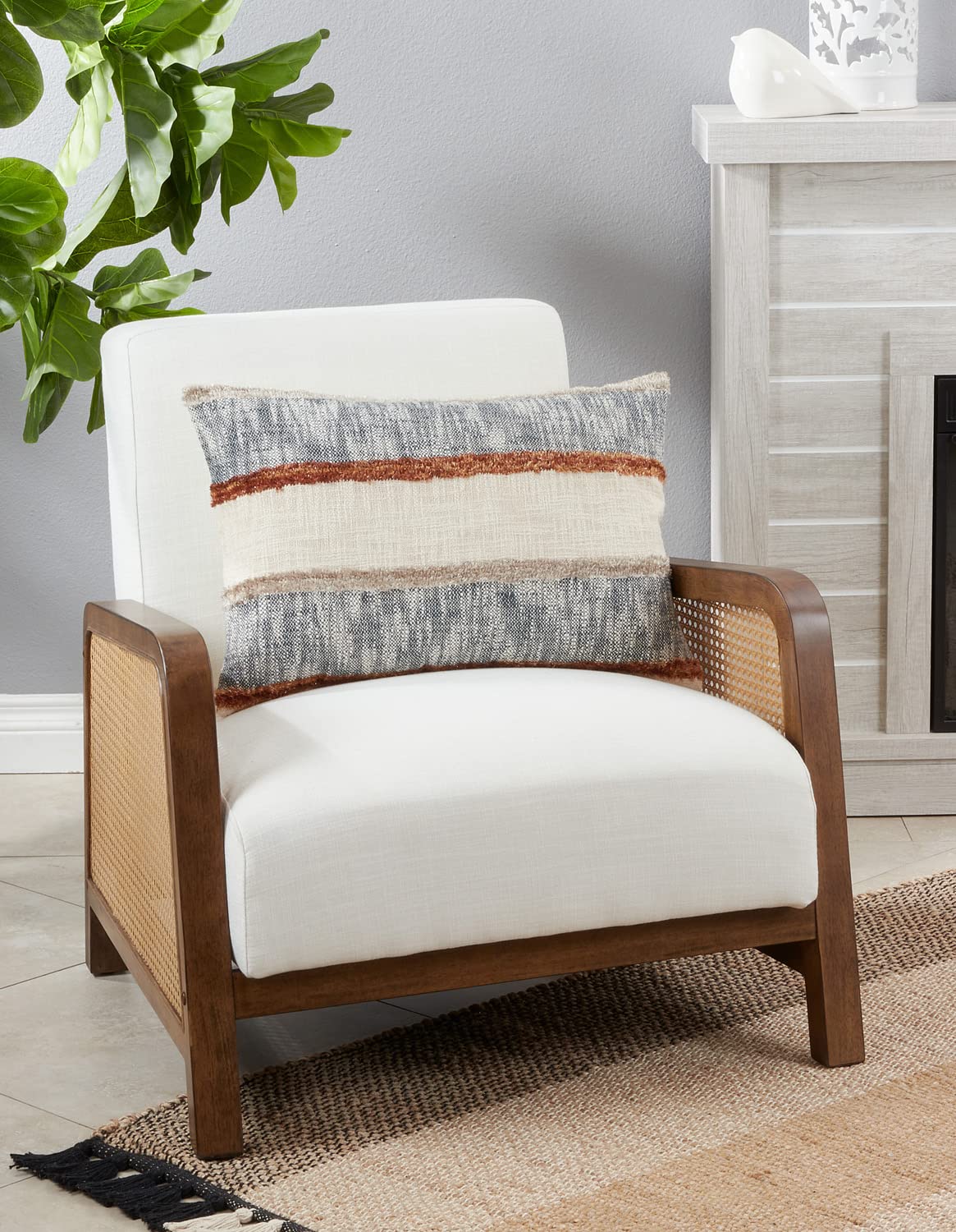 Fennco Styles Stripe Tufted Cotton Decorative Lumbar Throw Pillow Cover 16" W x 24" L - Multicolor Woven Rectangle Cushion Case for Home, Couch, Living Room, Bedroom, Office and Holiday Décor
