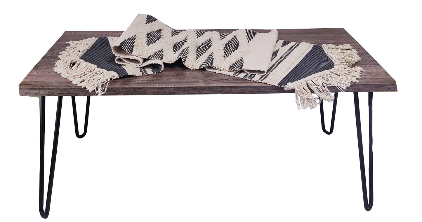 Fennco Styles Geometric Design Canvas Cotton Table Runner with Tassels – 14”W x 71”L Table Cover for Home Décor, Dining Table, Banquets, Holidays and Special Occasions