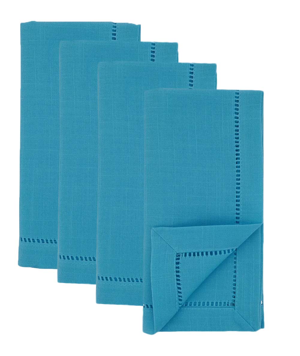 Fennco Styles Classic Hemstitch Design 22 Inch Square Table Dinner Cloth Napkins, Set of 4 – Turquoise Table Cover for Home Décor, Dining Table, Banquets, Holidays and Special Occasions