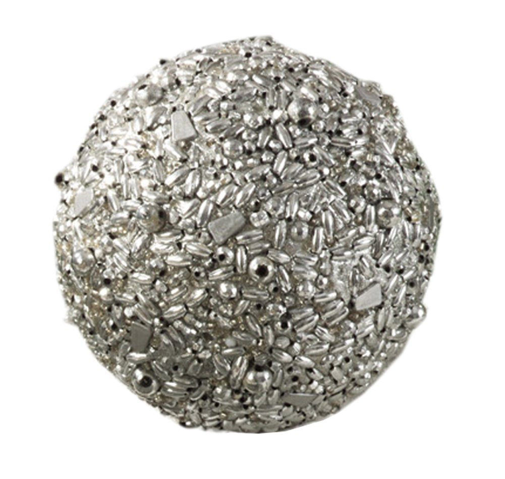 Fennco Styles Christmas Beaded Decorative Spheres 4", Set of 4 - Silver Shimmering Orbs for Home, Winter Holidays, Centerpiece, Weddings and Tabletop Décor