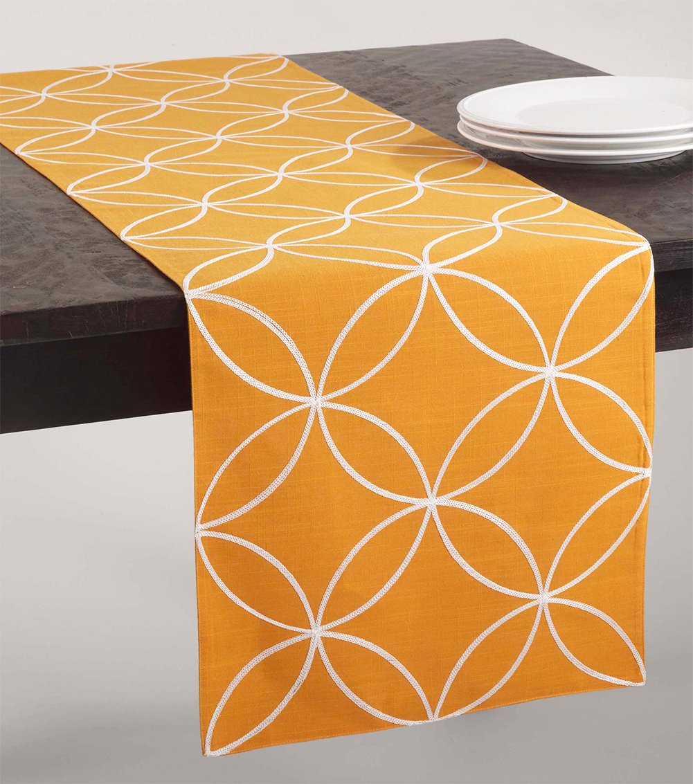 Fennco Styles Stitched Tile Table Runner - 16"x70" Rectangular - 4 Colors (Tangerine)