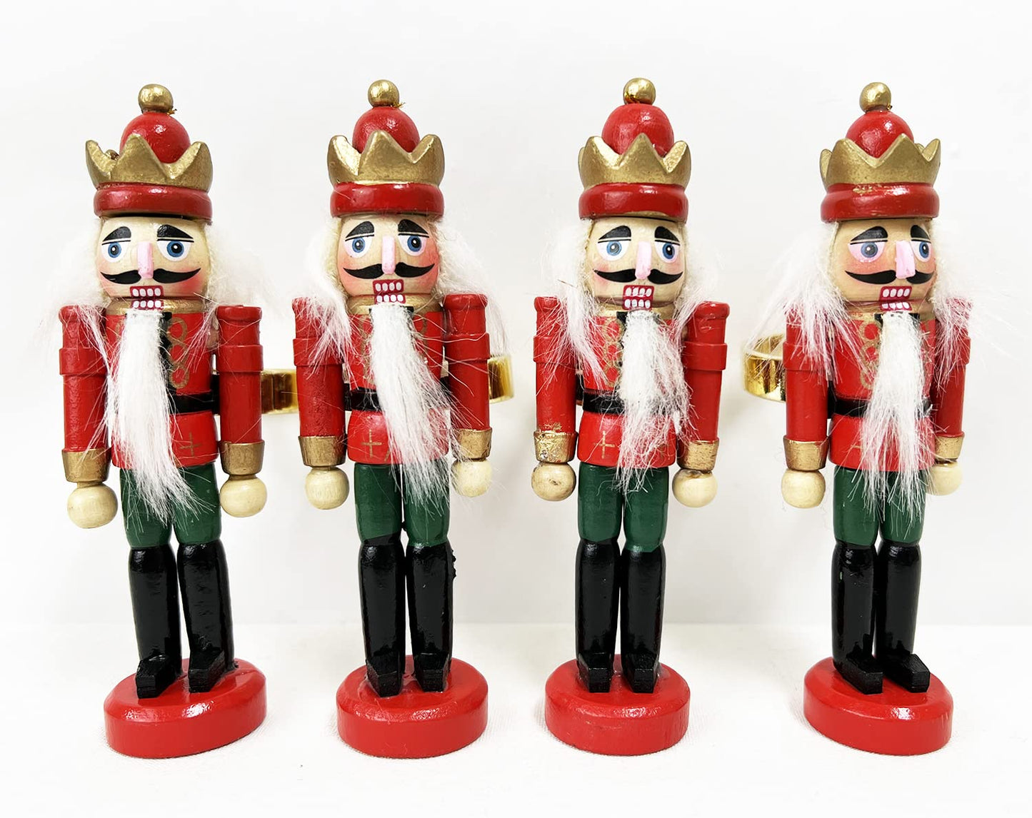 Fennco Styles Handmade Wooden Nutcracker Decorative Napkin Rings, Set of 4 - Festive Soldier Napkin Holders for Dining Table, Christmas, Holidays Décor and Special Occasions
