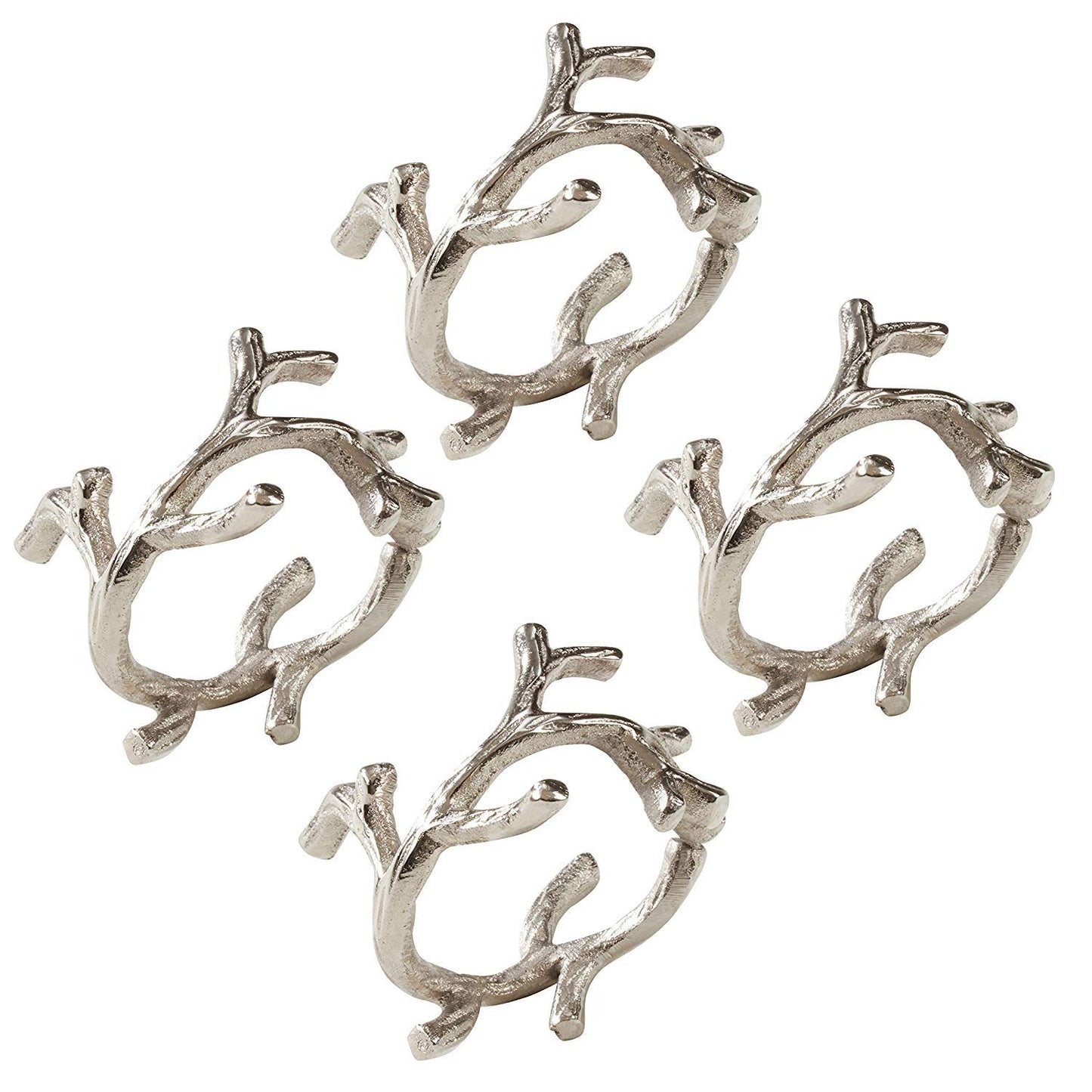 Fennco Styles Silver Brass Casual Napkin Rings, Set of 4 - Aluminium Napkin Holders for Home, Holiday Décor, Family Gathering and Special Events