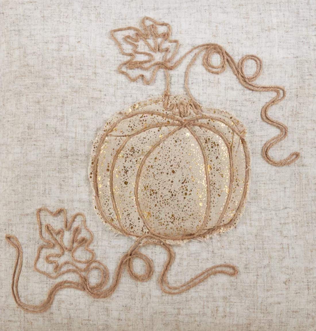 Fennco Styles Thanksgiving Foil Pumpkin Jute Embroidered Table Runner 13 x 72 Inch - Neutral Holiday Table Cover for Home Décor, Banquets, Family Gathering and Special Occasion