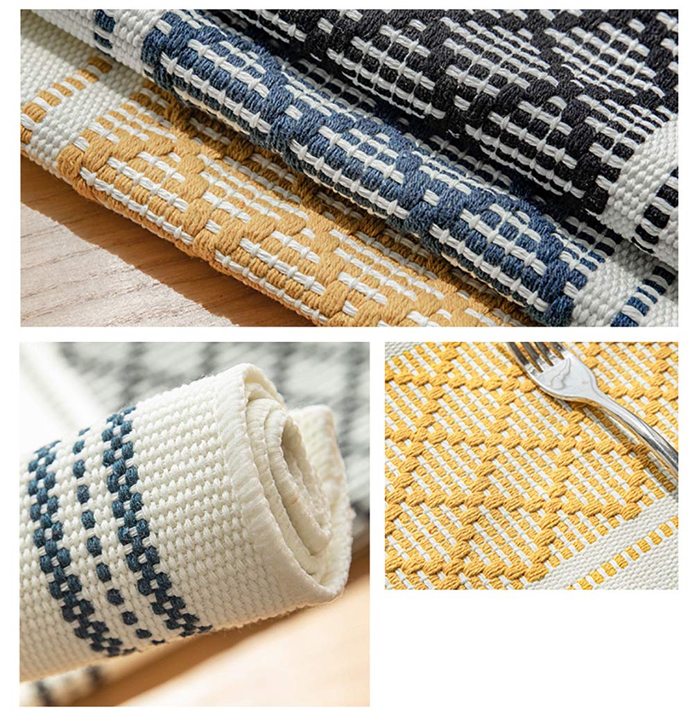 Fennco Styles Diamond Stitch Design Cotton Blend Placemats 14" W x 19" L, Set of 4 - Black Geometric Woven Table Mats for Boho Décor, Home, Dining Table, Banquets, Family Gatherings, Special Occasion