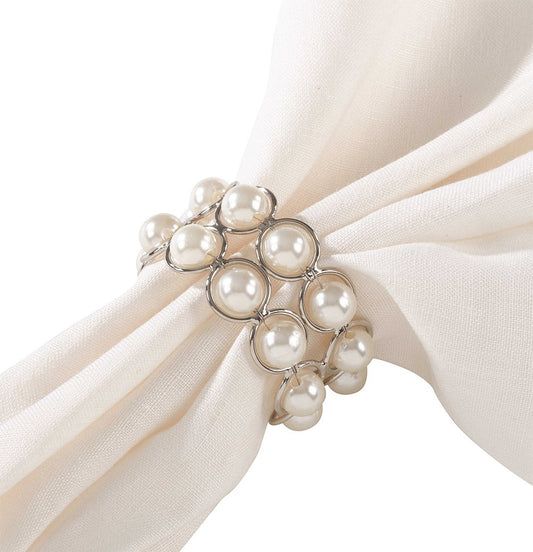 Fennco Styles Faux Pearl Beaded Decorative Napkin Ring - Set of 4