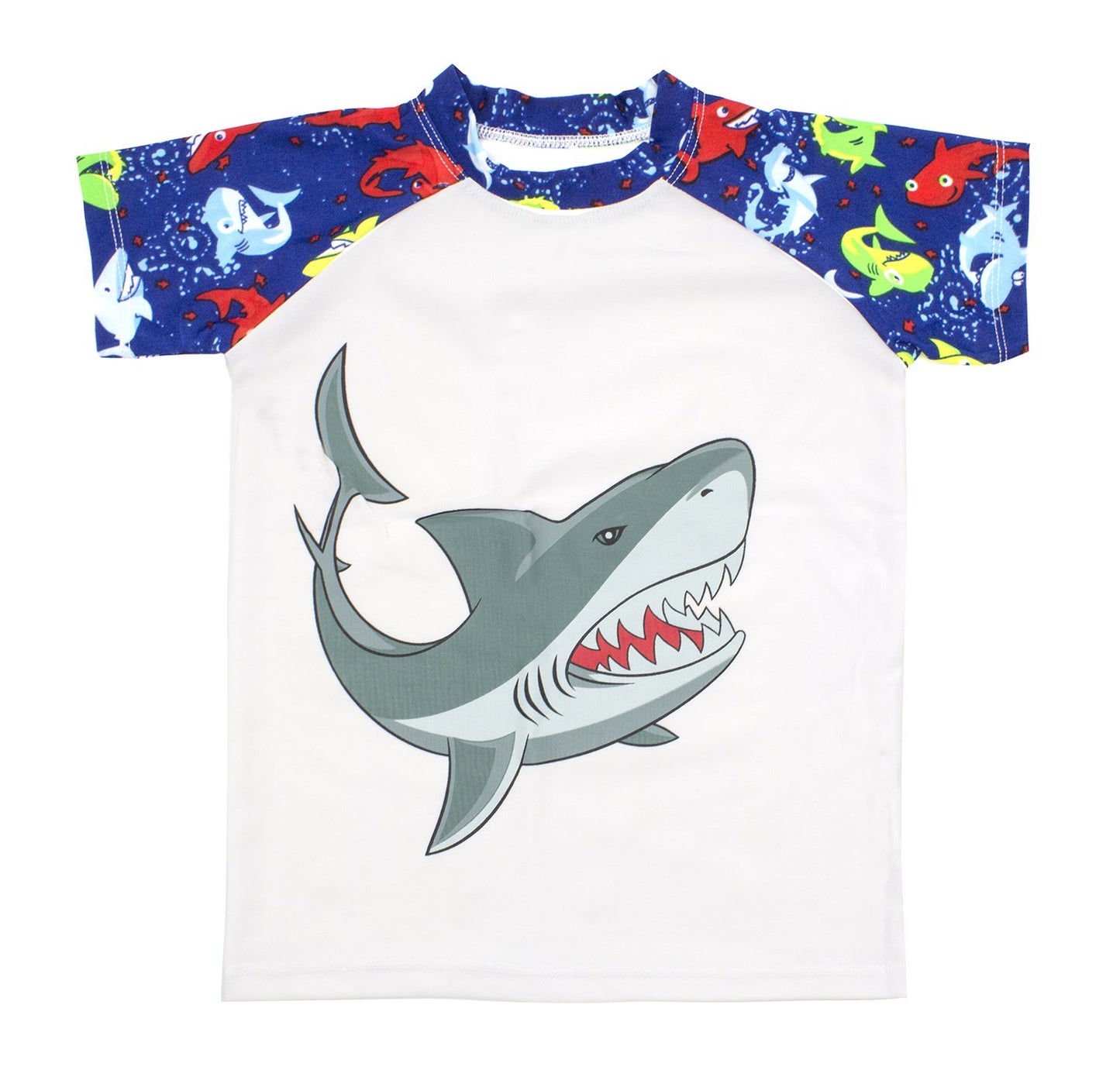 stylesilove Kids Boy Cartoon Dinosaur Shark Rashguard Top & Swim Shorts with Hat 3 pcs Set
