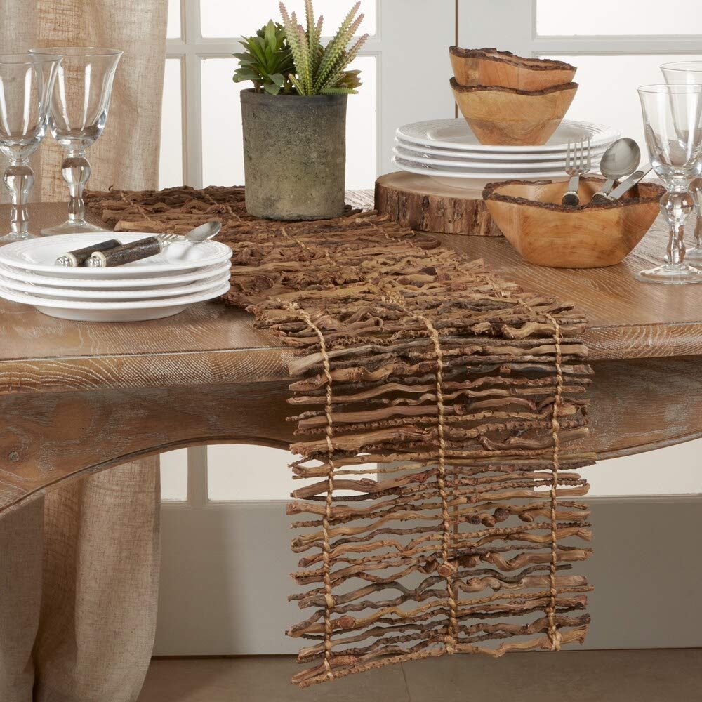 Fennco Styles Unique Coconut Stick Twig Table Runner 12 x 72 Inch – Wood Brown Table Cover for Home Décor, Dining Table, Banquets, Holidays and Special Events